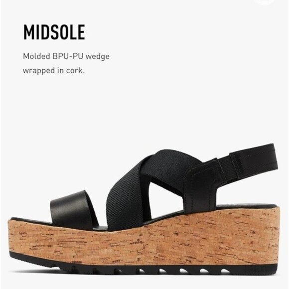 Sorel Women’s Cameron Flatform Slingback Black Cork Sole Sandal shoes Size 10 - Picture 9 of 13